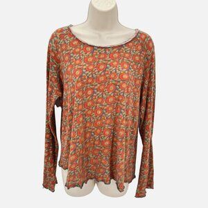 Natural Life Womens Boho Floral Print Long Sleeve Lightweight Top Size Large